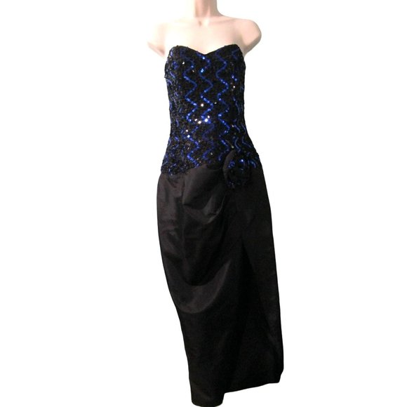 Gunne Sax Sequin Taffeta Rosette Strapless Cocktail Dress Tulip Skirt GUC Sz 7 - Picture 4 of 16